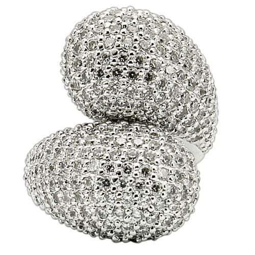 MA0W216 - Rhodium Brass Ring with AAA Grade CZ in Clear