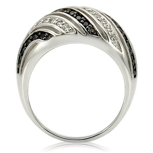 MA0W224 - Rhodium + Ruthenium Brass Ring with AAA Grade CZ in Jet