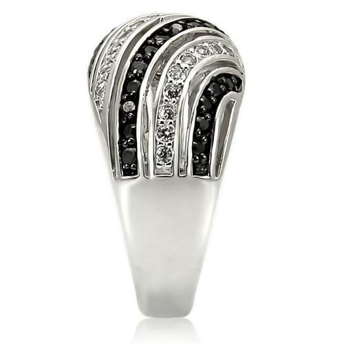 MA0W224 - Rhodium + Ruthenium Brass Ring with AAA Grade CZ in Jet