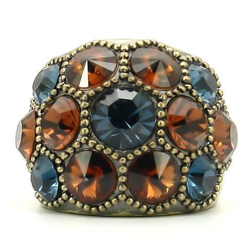 MA0W234 - Antique Copper Brass Ring with Top Grade Crystal in Multi Color