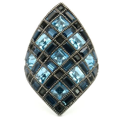 MA0W235 - Ruthenium Brass Ring with Top Grade Crystal in Sea Blue