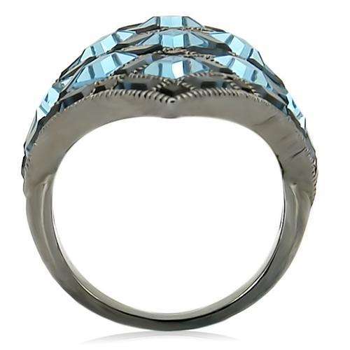 MA0W235 - Ruthenium Brass Ring with Top Grade Crystal in Sea Blue