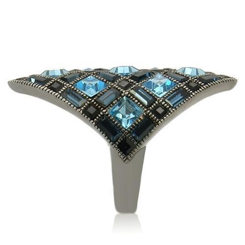 MA0W235 - Ruthenium Brass Ring with Top Grade Crystal in Sea Blue