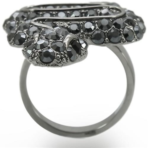 MA0W282 - Ruthenium Brass Ring with Top Grade Crystal in Jet