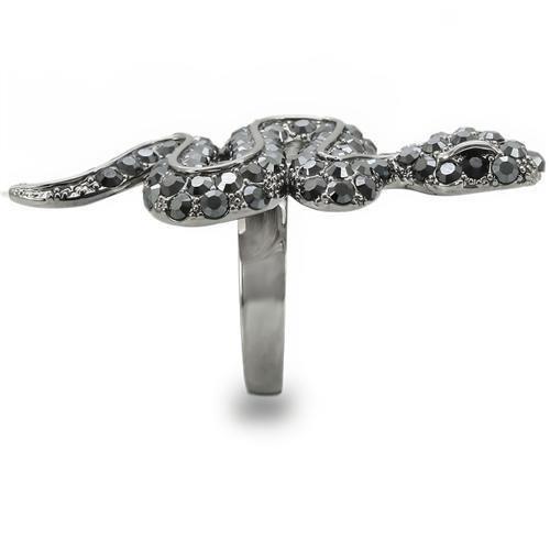 MA0W282 - Ruthenium Brass Ring with Top Grade Crystal in Jet