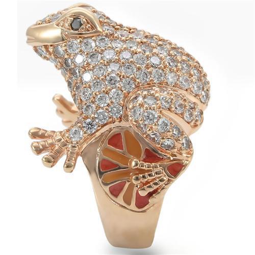 MA0W283 - Rose Gold Brass Ring with AAA Grade CZ in Jet