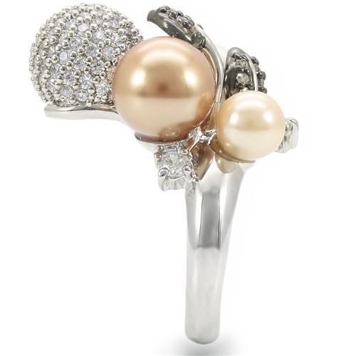 MA0W296 - Rhodium + Ruthenium Brass Ring with Synthetic Pearl in Multi Color