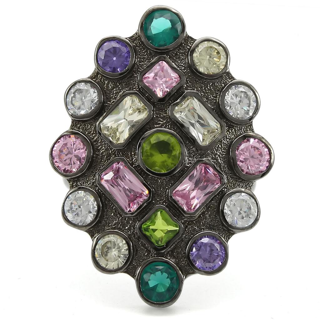 MA0W297 - Ruthenium Brass Ring with AAA Grade CZ in Multi Color