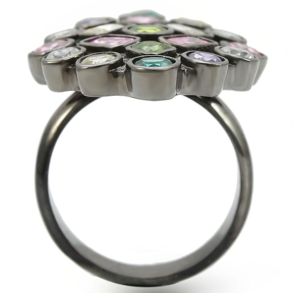 MA0W297 - Ruthenium Brass Ring with AAA Grade CZ in Multi Color