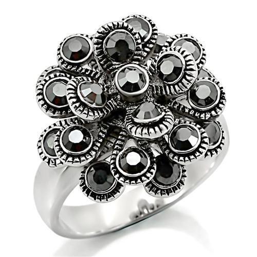 MA0W301 - Rhodium Brass Ring with Top Grade Crystal in Jet