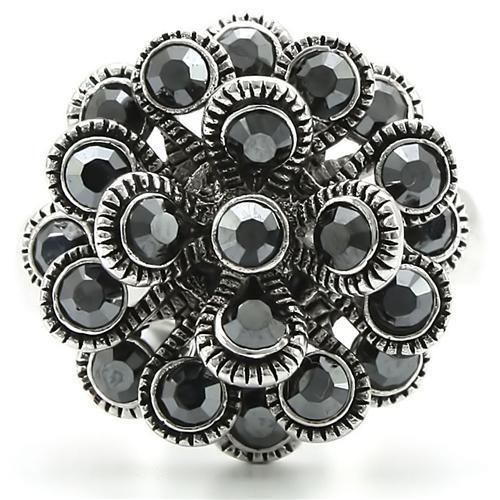 MA0W301 - Rhodium Brass Ring with Top Grade Crystal in Jet