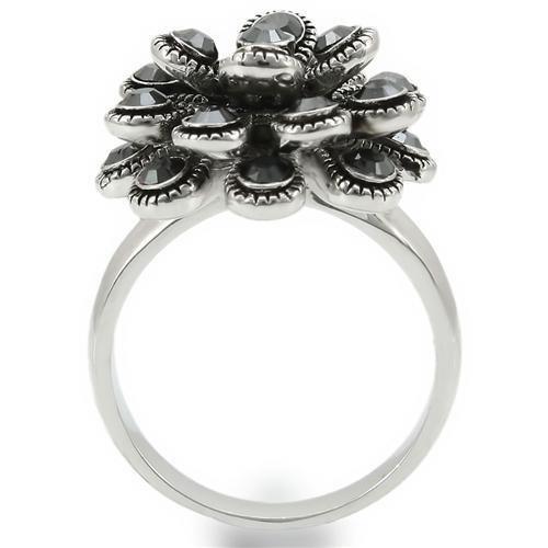 MA0W301 - Rhodium Brass Ring with Top Grade Crystal in Jet