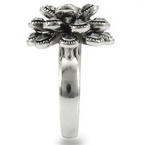 MA0W301 - Rhodium Brass Ring with Top Grade Crystal in Jet