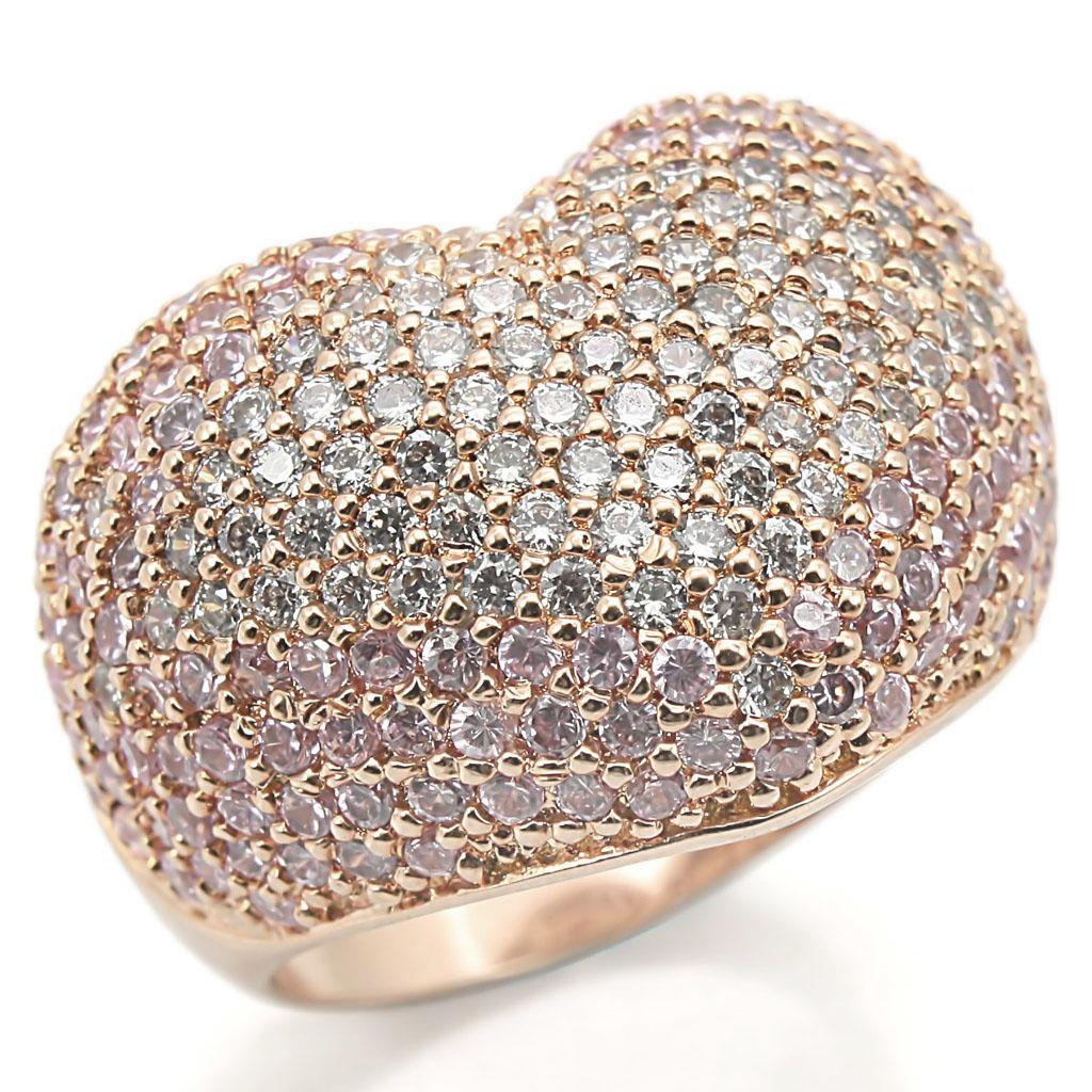 MA0W319 - Rose Gold Brass Ring with AAA Grade CZ in Rose