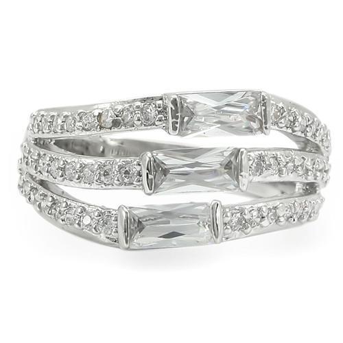 MA0W331 - Rhodium Brass Ring with AAA Grade CZ in Clear