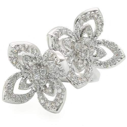 MA0W336 - Rhodium Brass Ring with AAA Grade CZ in Clear