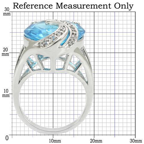 MA0W343 - Rhodium Brass Ring with Synthetic Synthetic Glass in Sea Blue