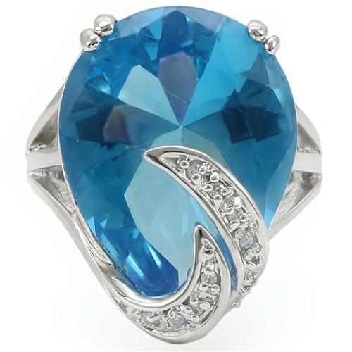 MA0W343 - Rhodium Brass Ring with Synthetic Synthetic Glass in Sea Blue
