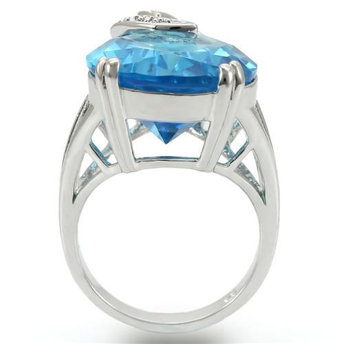 MA0W343 - Rhodium Brass Ring with Synthetic Synthetic Glass in Sea Blue