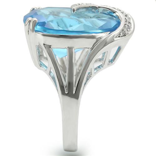 MA0W343 - Rhodium Brass Ring with Synthetic Synthetic Glass in Sea Blue