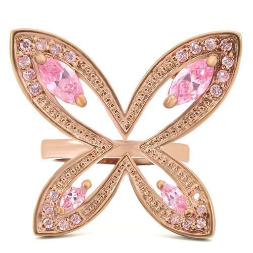 MA0W381 - Rose Gold Brass Ring with AAA Grade CZ in Rose