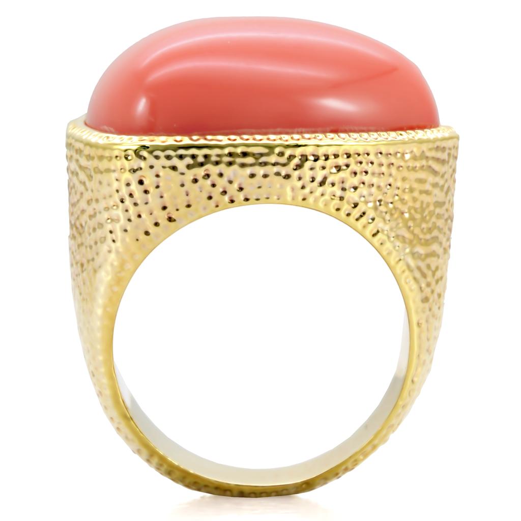 MA1W026 - Gold Brass Ring with Semi-Precious Coral in Rose