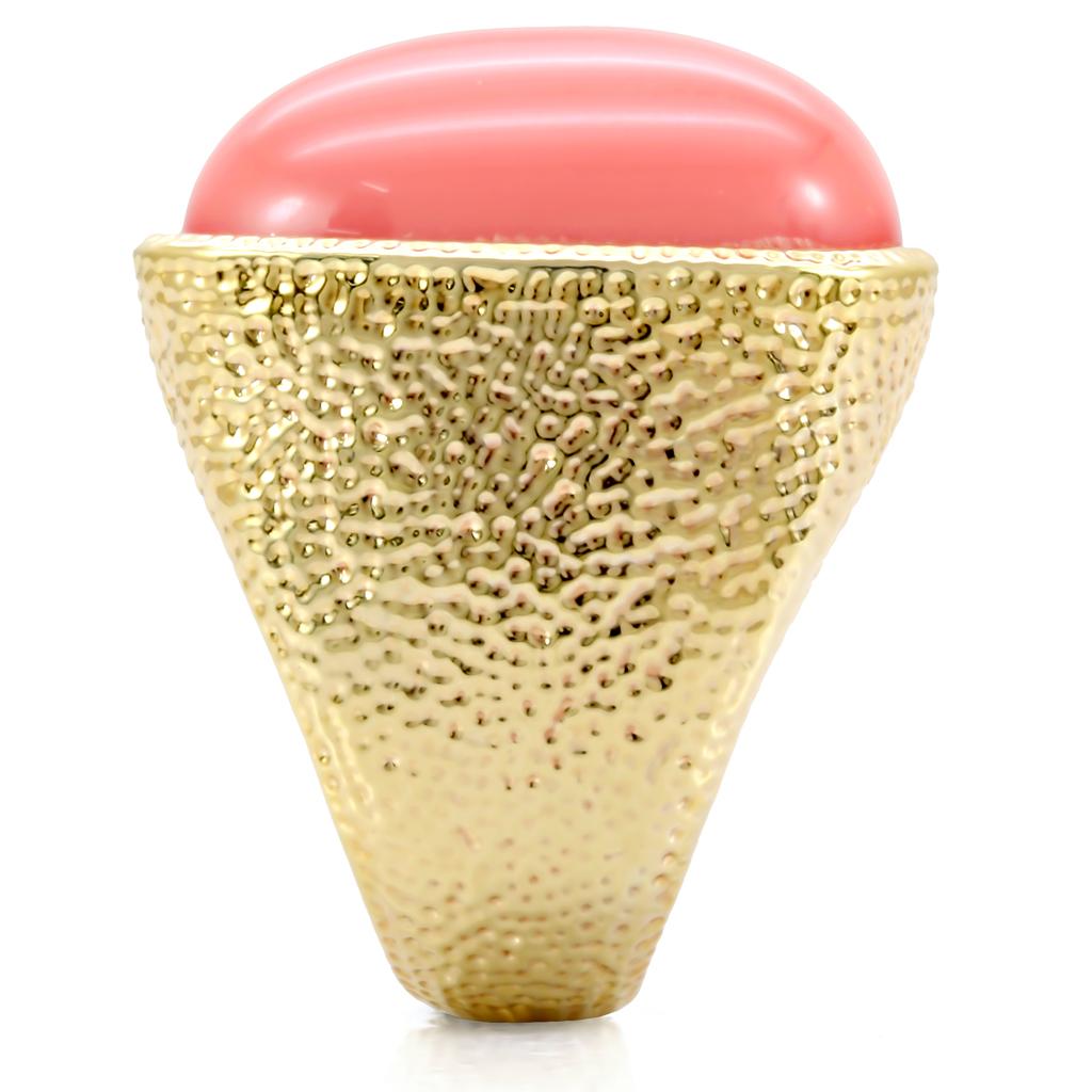 MA1W026 - Gold Brass Ring with Semi-Precious Coral in Rose