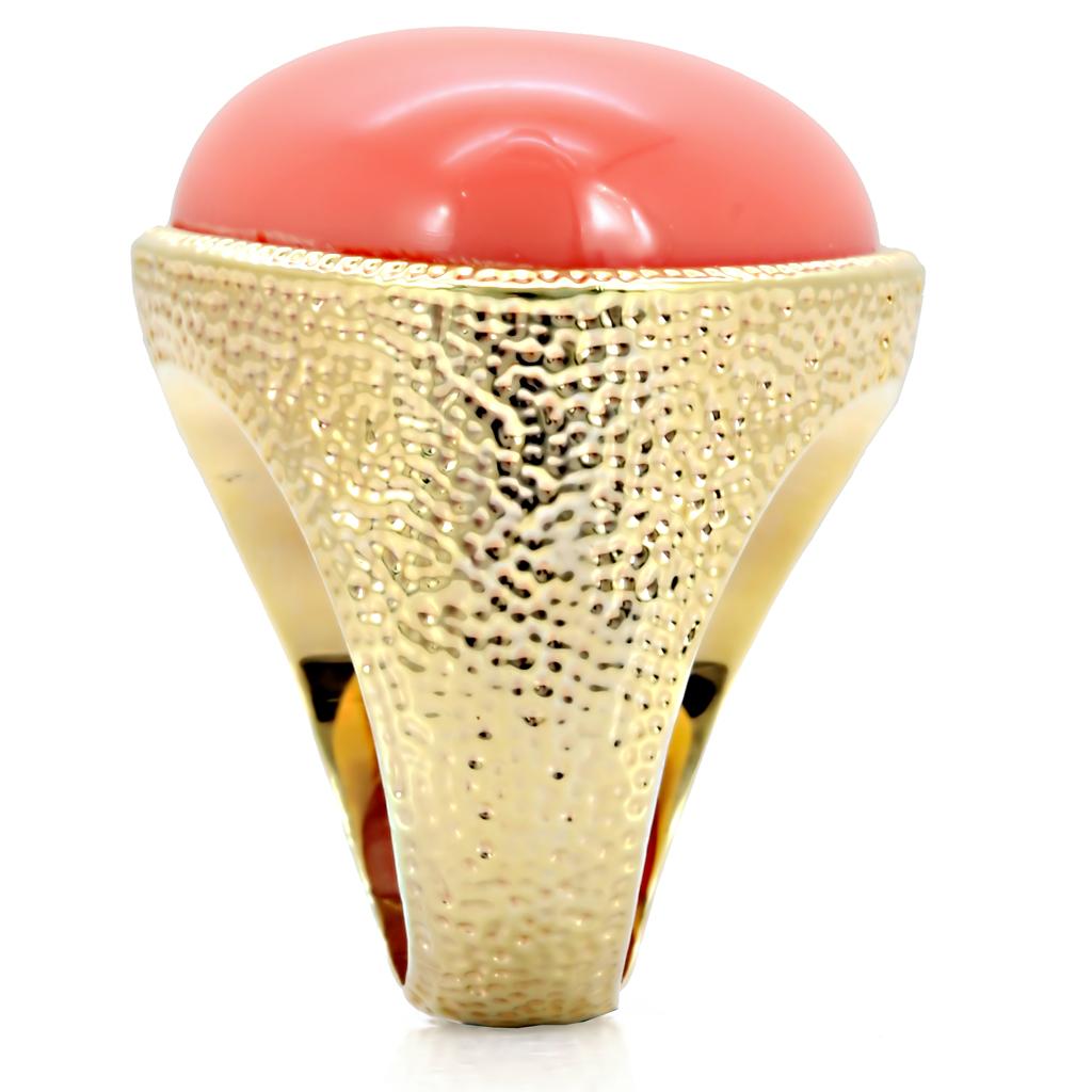 MA1W026 - Gold Brass Ring with Semi-Precious Coral in Rose