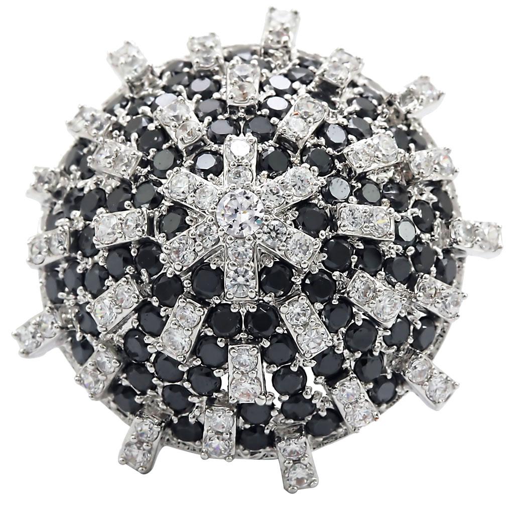 MA1W029 - Rhodium Brass Ring with AAA Grade CZ in Black Diamond