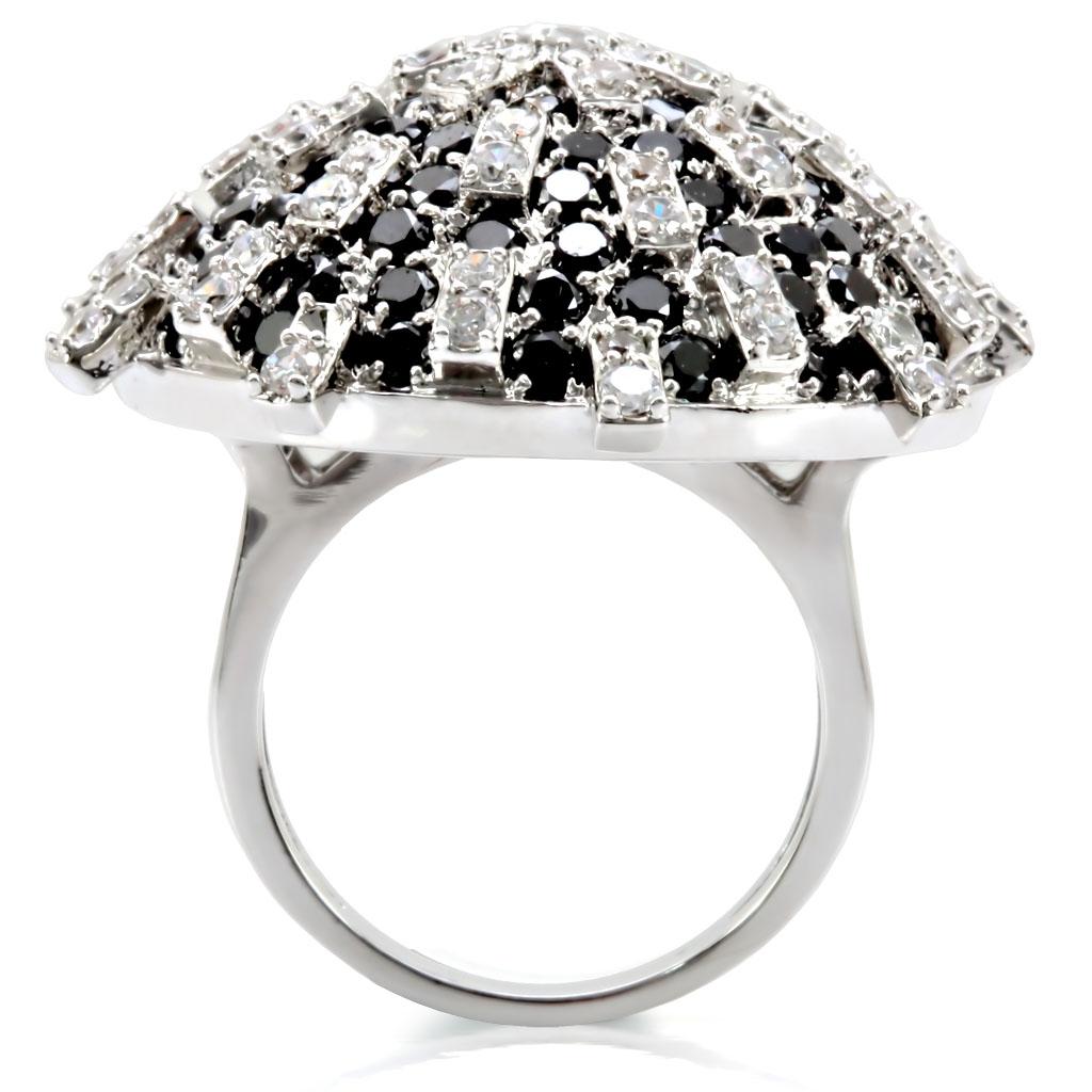 MA1W029 - Rhodium Brass Ring with AAA Grade CZ in Black Diamond