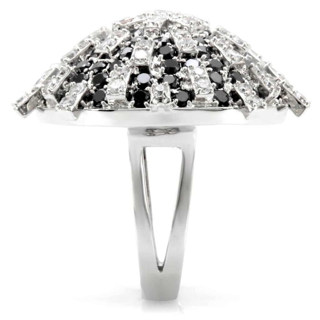 MA1W029 - Rhodium Brass Ring with AAA Grade CZ in Black Diamond