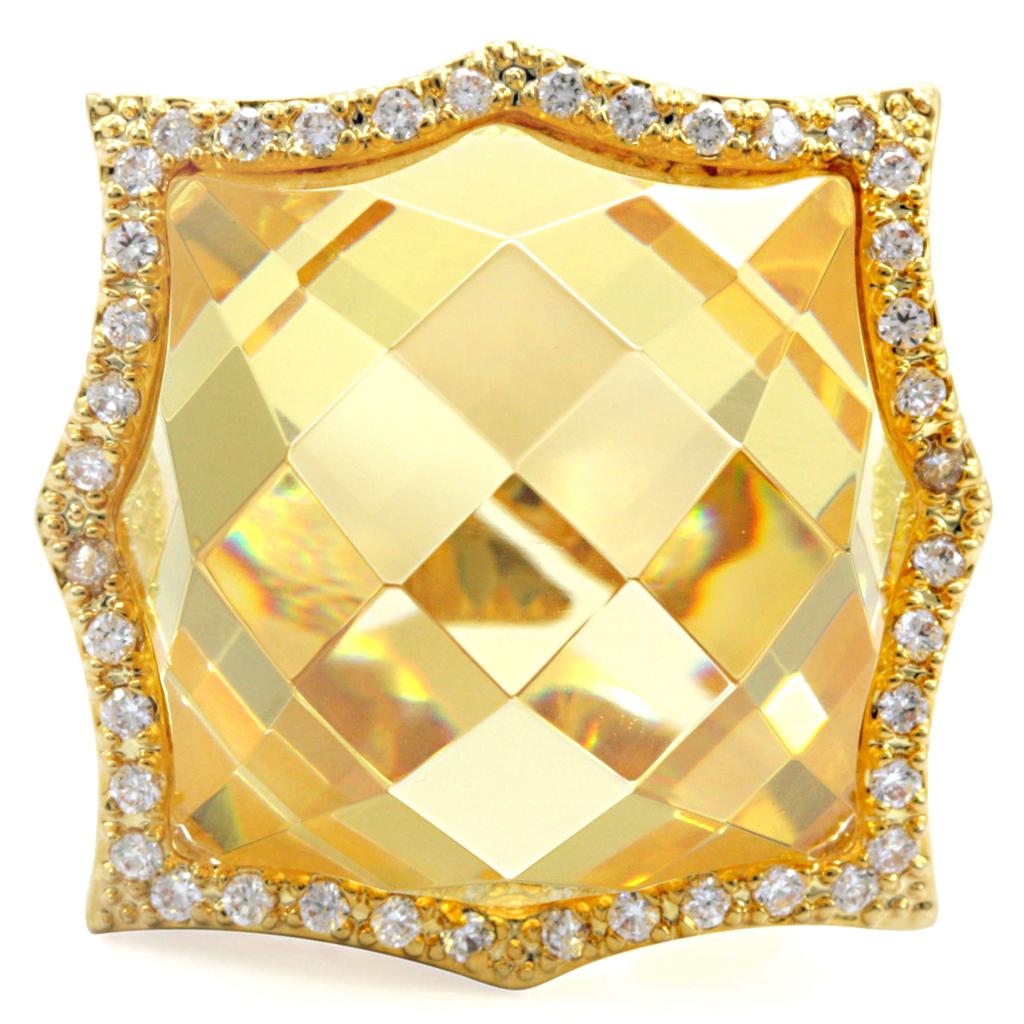 MA1W030 - Gold Brass Ring with AAA Grade CZ in Citrine Yellow