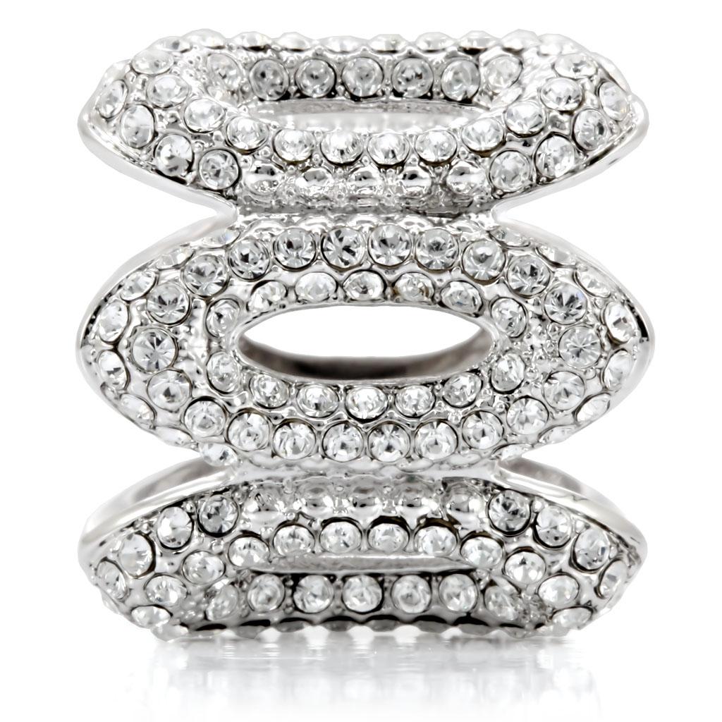 MA1W032 - Rhodium Brass Ring with Top Grade Crystal in Clear