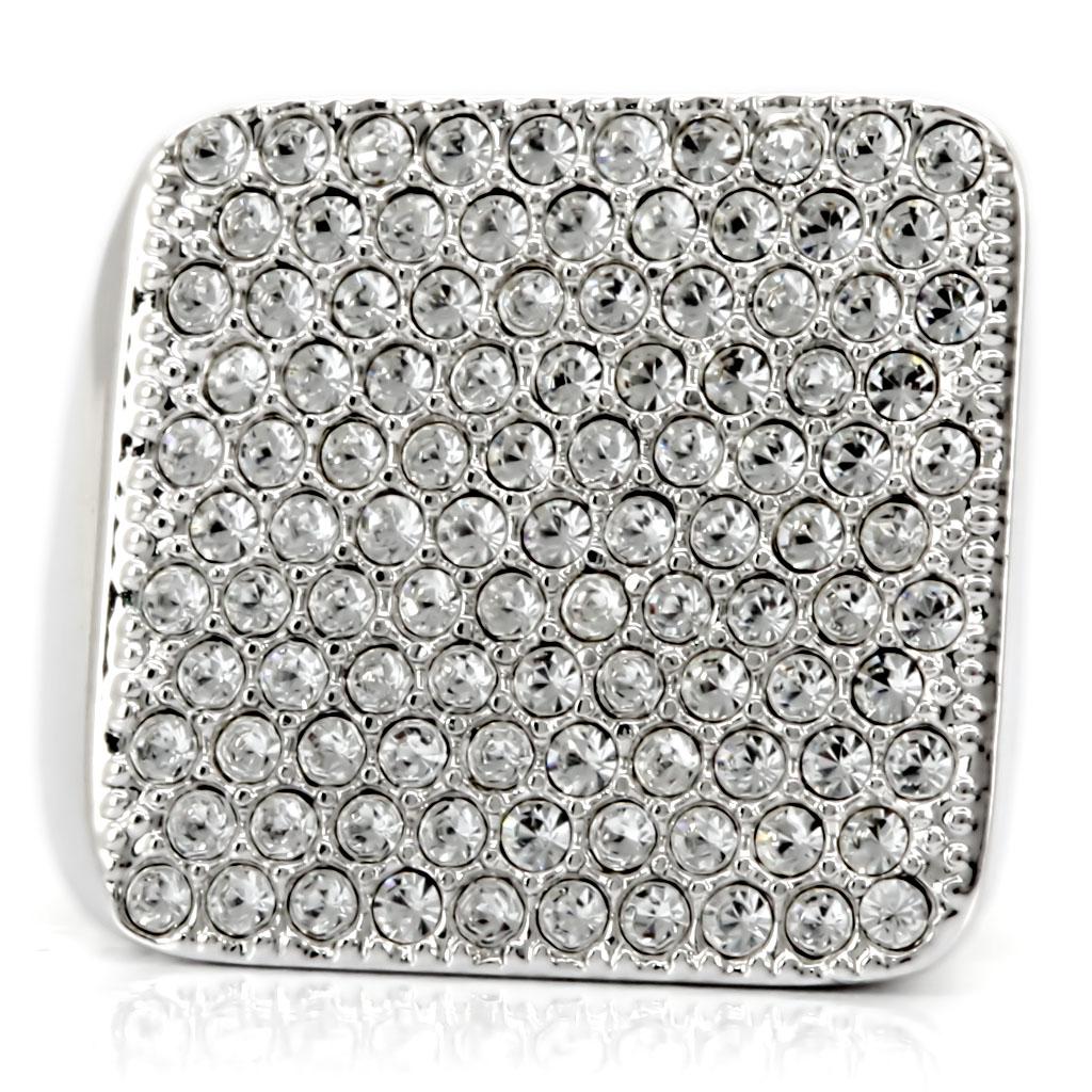 MA1W035 - Rhodium Brass Ring with Top Grade Crystal in Clear