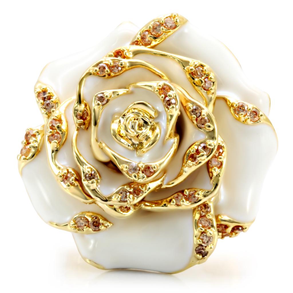 MA1W040 - Gold Brass Ring with AAA Grade CZ in Champagne