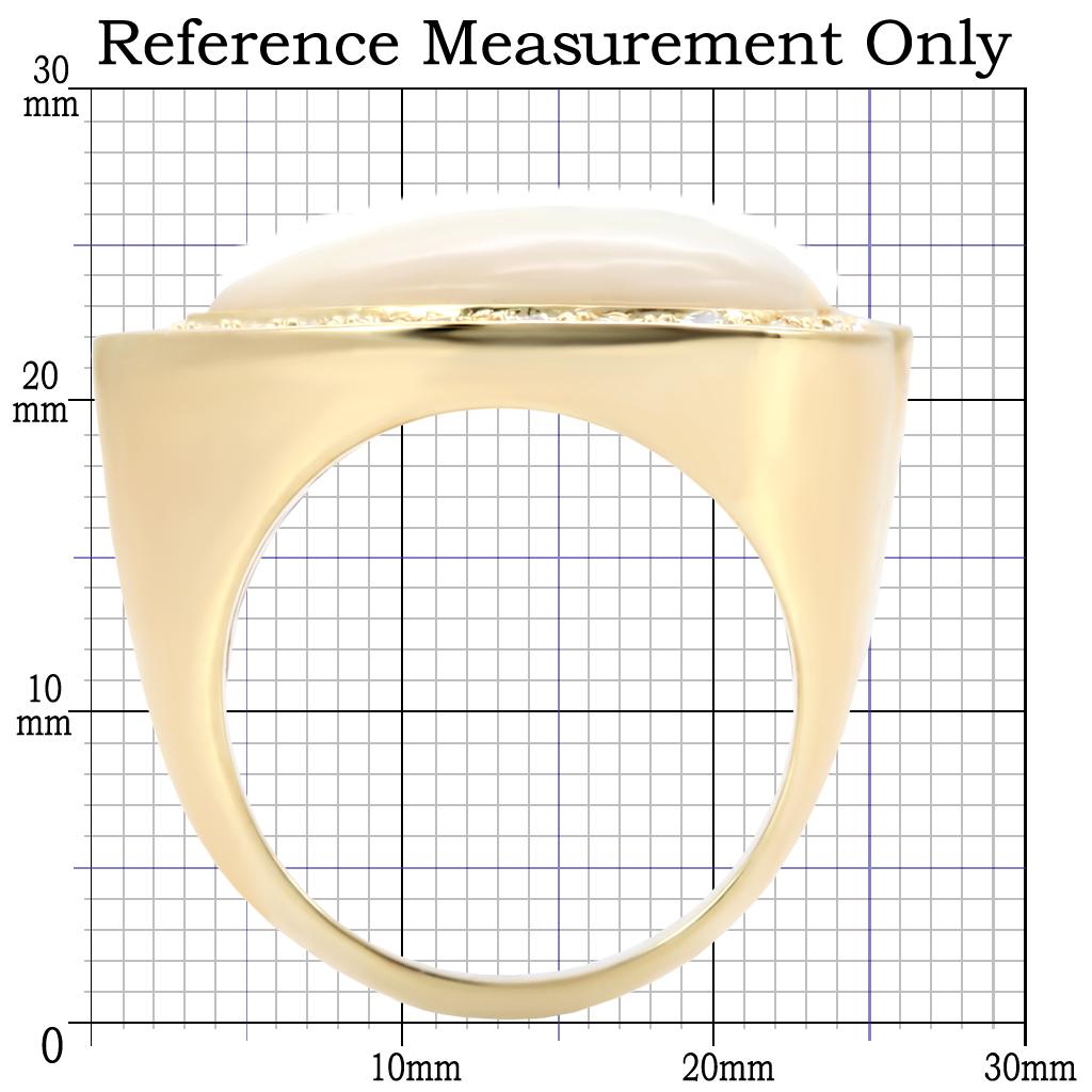 MA1W043 - Gold Brass Ring with Synthetic Synthetic Glass in White