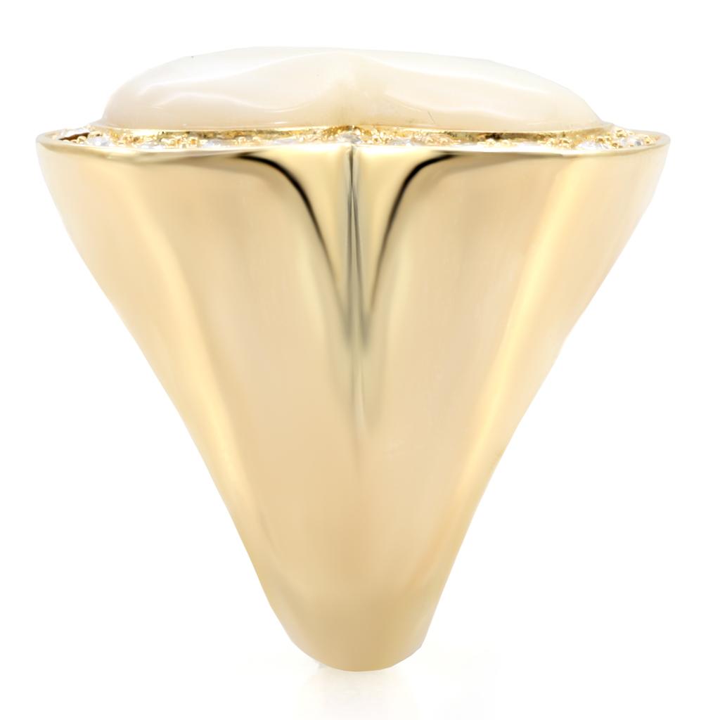 MA1W043 - Gold Brass Ring with Synthetic Synthetic Glass in White