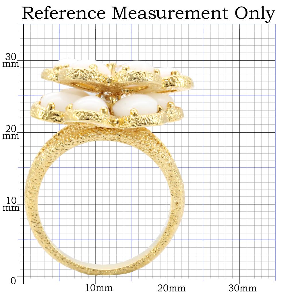 MA1W045 - Gold Brass Ring with Synthetic Synthetic Glass in White