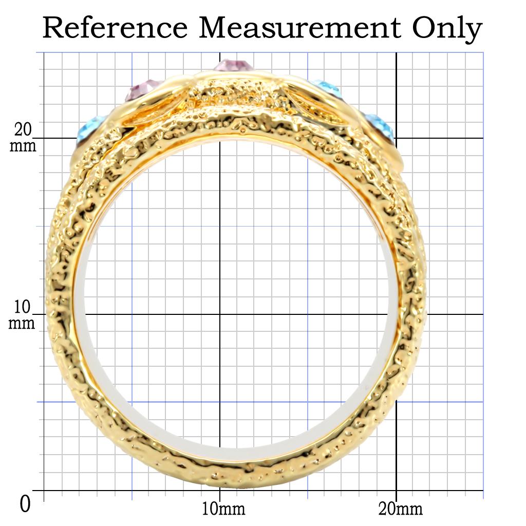 MA1W047 - Gold Brass Ring with Top Grade Crystal in Multi Color