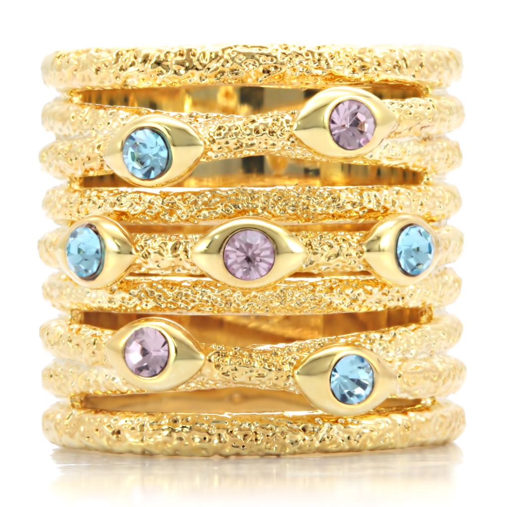 MA1W047 - Gold Brass Ring with Top Grade Crystal in Multi Color