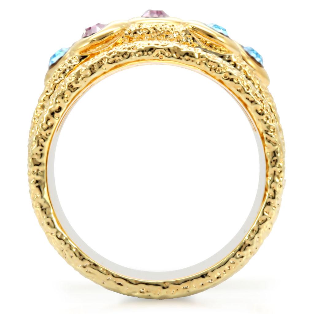 MA1W047 - Gold Brass Ring with Top Grade Crystal in Multi Color
