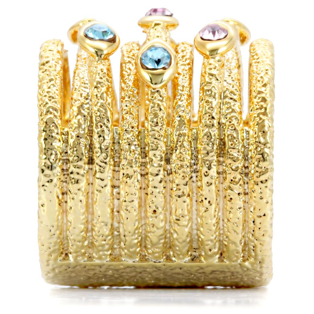 MA1W047 - Gold Brass Ring with Top Grade Crystal in Multi Color
