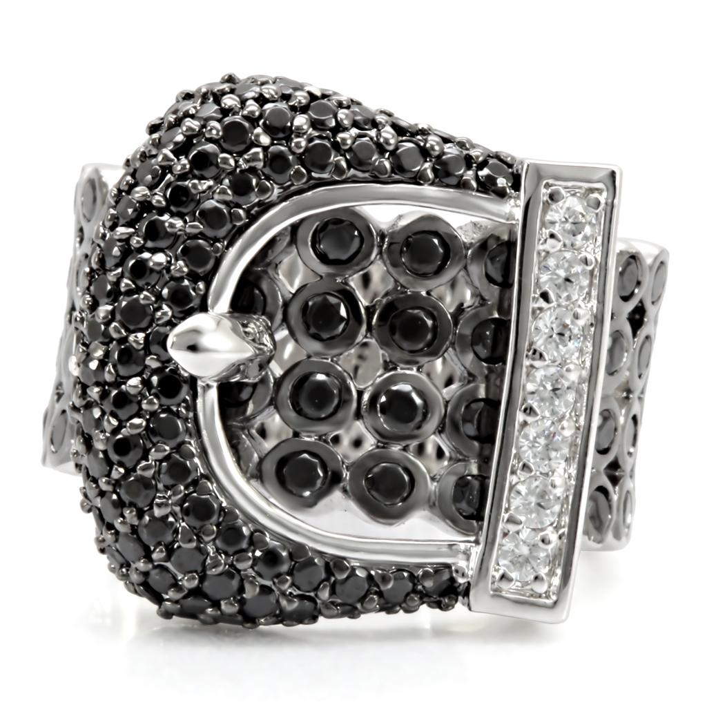 MA1W048 - Rhodium + Ruthenium Brass Ring with AAA Grade CZ in Black Diamond