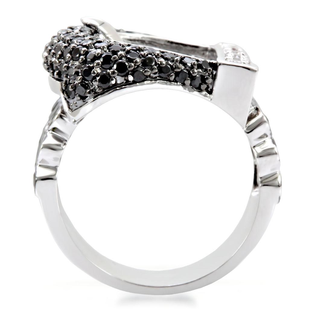 MA1W048 - Rhodium + Ruthenium Brass Ring with AAA Grade CZ in Black Diamond