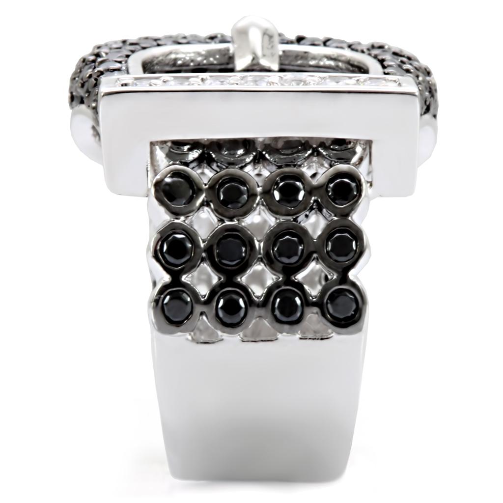 MA1W048 - Rhodium + Ruthenium Brass Ring with AAA Grade CZ in Black Diamond