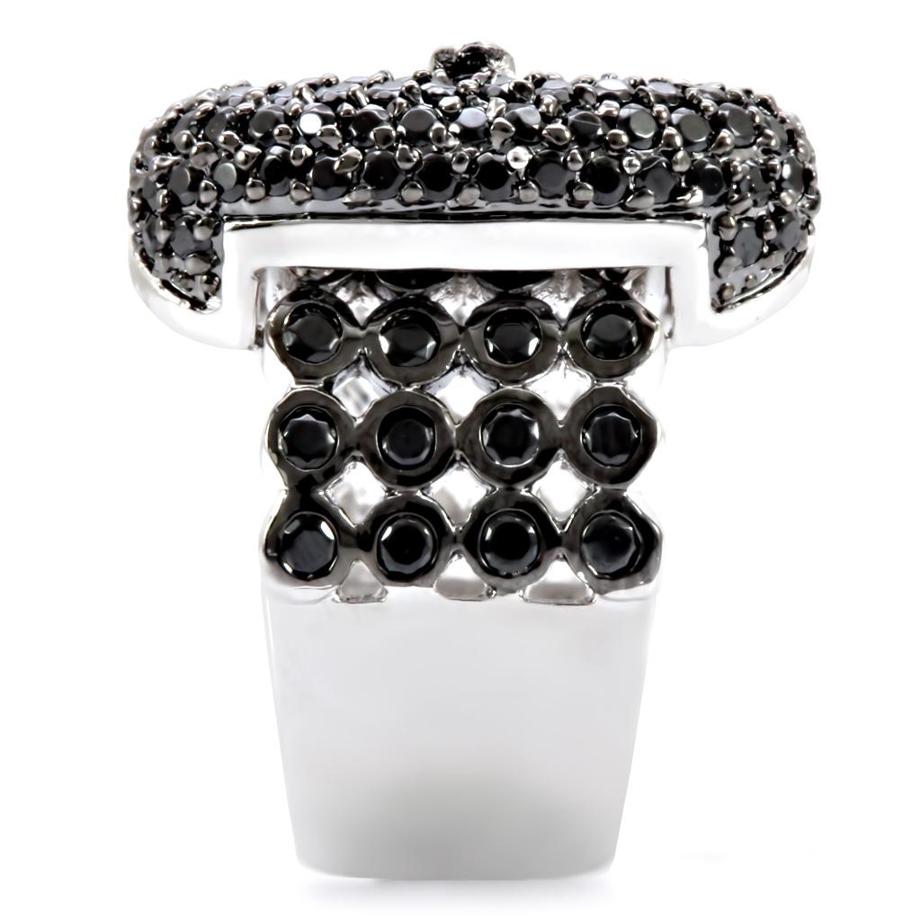 MA1W048 - Rhodium + Ruthenium Brass Ring with AAA Grade CZ in Black Diamond