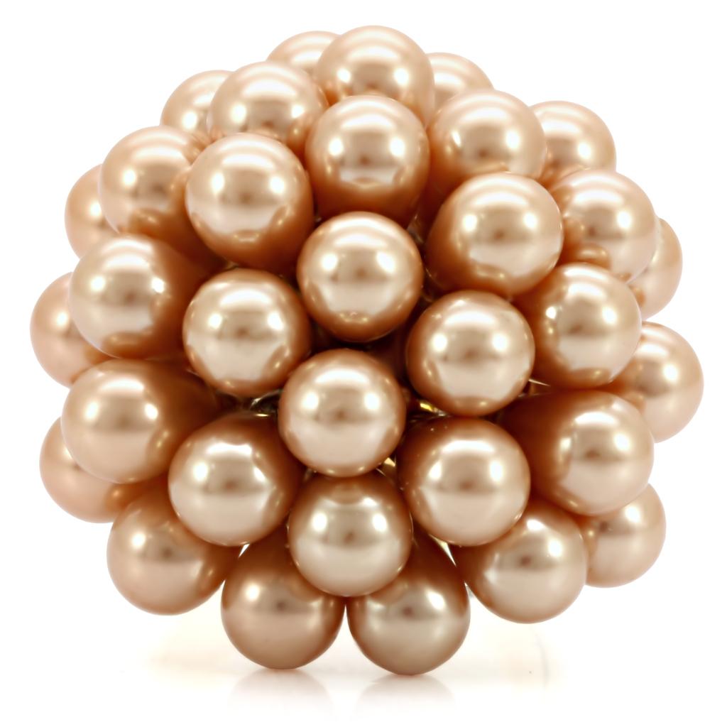 MA1W050 - Gold Brass Ring with Synthetic Pearl in Champagne
