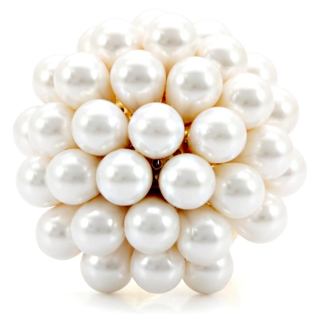 MA1W052 - Gold Brass Ring with Synthetic in White