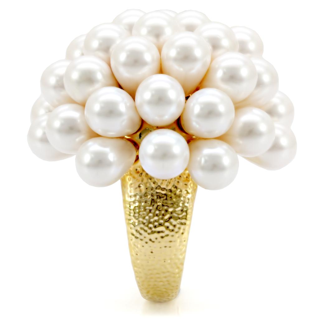 MA1W052 - Gold Brass Ring with Synthetic in White