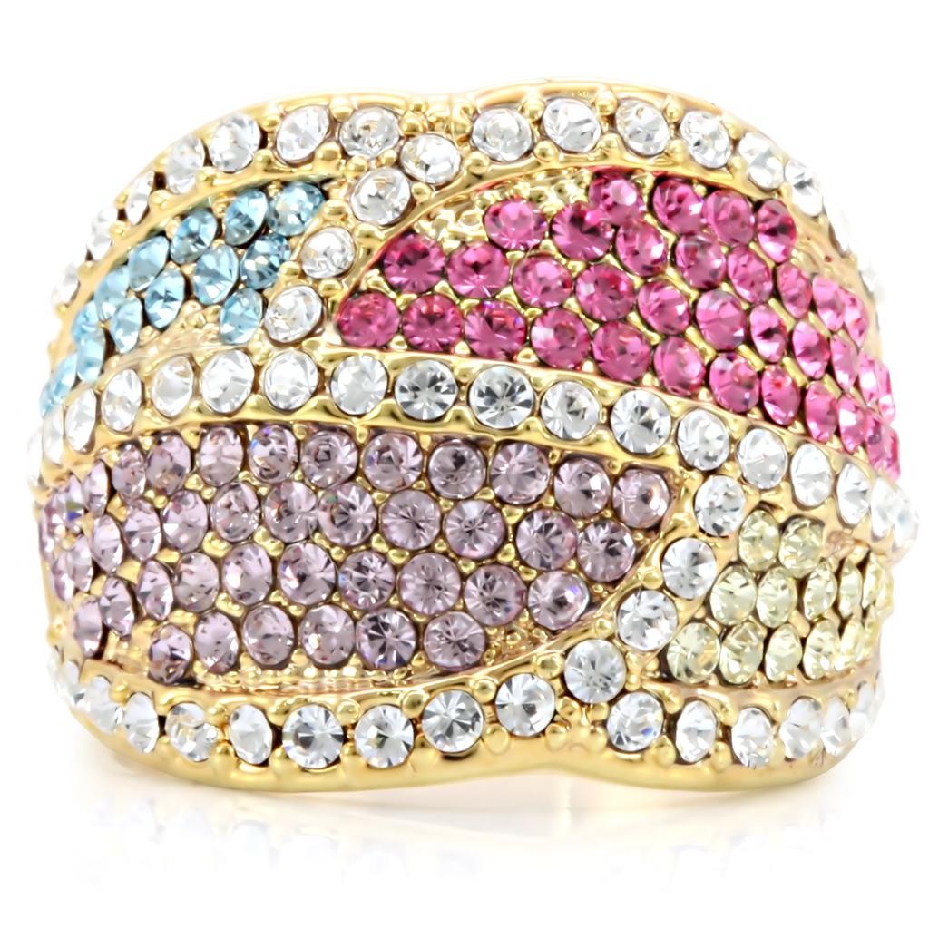 MA1W053 - Gold Brass Ring with Top Grade Crystal in Multi Color